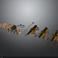 Orange And Black Mechanical Parts With Rollers Rods And Small Components Neatly Arranged On Gray Surface